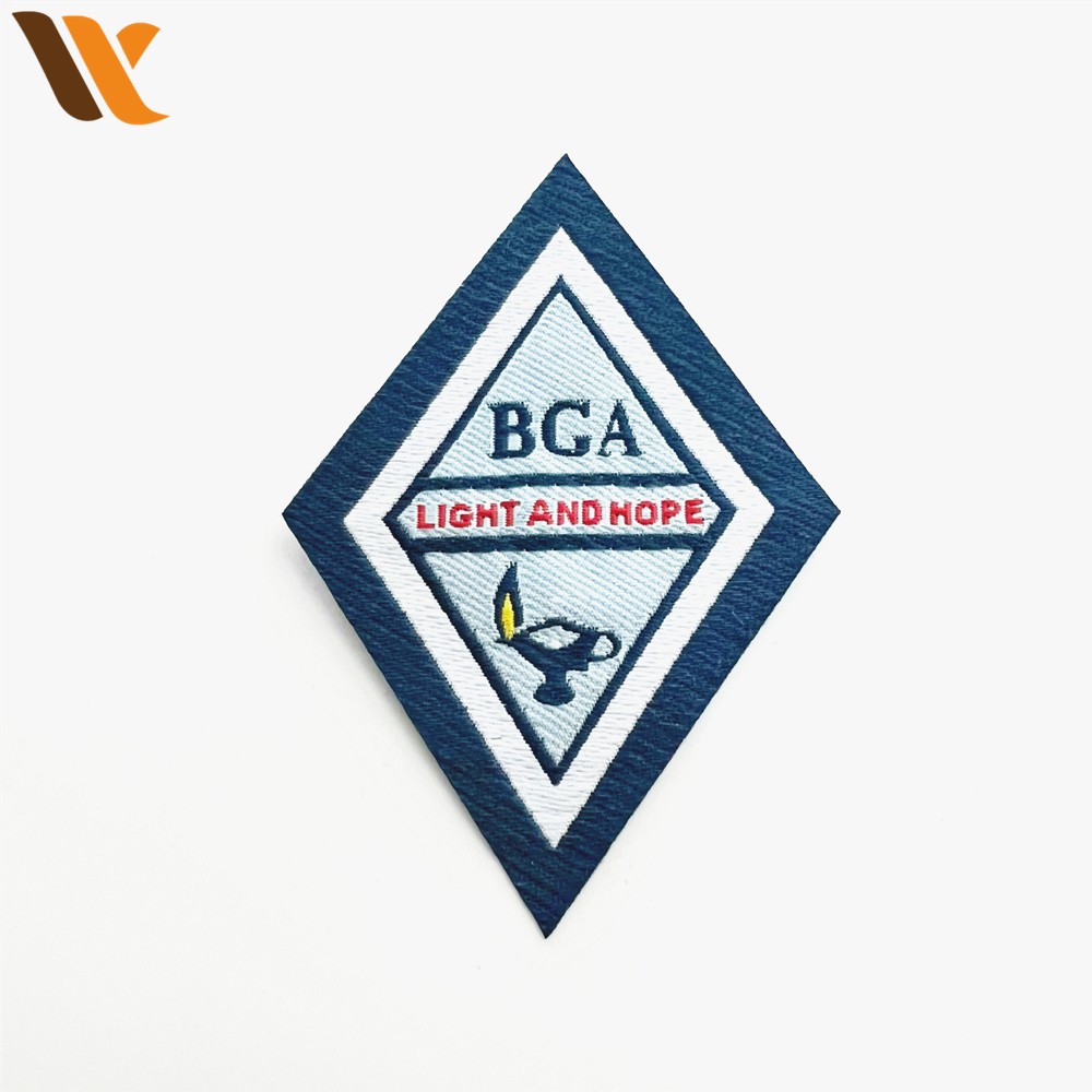 Custom Diamond Shaped Blue Woven Patches 2